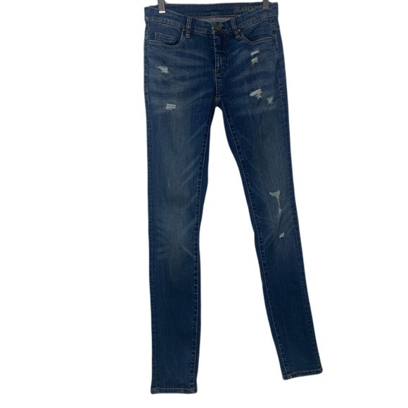 Blank NYC Distressed Medium Blue Wash Skinny Denim Jeans With Stretch - Picture 1 of 12